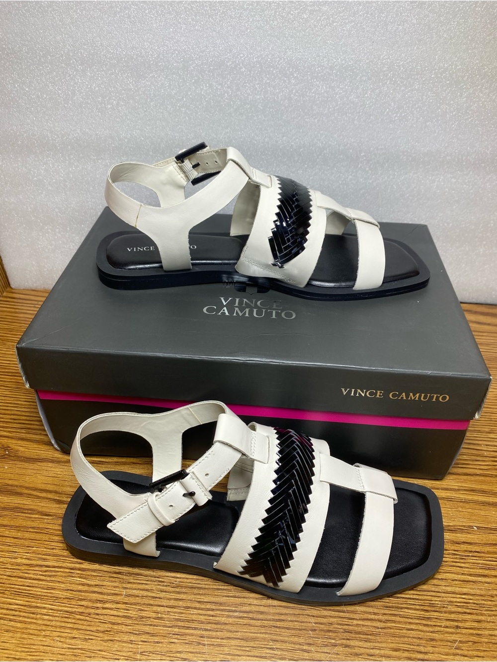 Vince Camuto Bachelen Leather Square Toe Gladiator Sandal Coconut Cream Womens 8